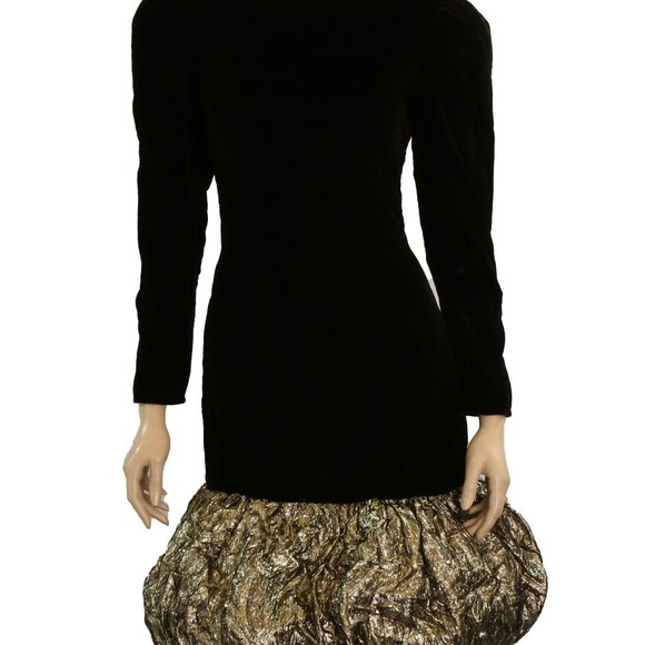 Akira Vintage 80s Brown Velvet Gold Lame Bubble Skirt Prom Party Dress sz 8 NWT - Picture 2 of 4
